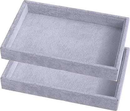 Mornajina 2 Pcs 9" x 5.7" Velvet Jewelry Tray Jewelry Display Tray, Stackable Empty Plate Trays for Earrings Necklaces Bracelet Rings Display Showcase - Grey