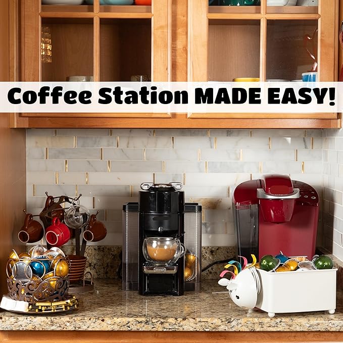 Made Easy Kit Coffee Pod Organizer Compatible with Nespresso Vertuo and Original - Countertop Sculpture Holder Basket Style for Café Bar, Corner Station Office Break Area (Unicorn Square)