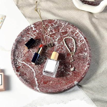 Natural Round Marble Tray, 11.7in Decorative Vanity Catchall Countertop Organizer for Jewelry Perfume Candles, Multi-Purpose Decorative Serving Tray - Rose Lepanto