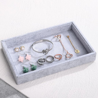 Mornajina 9" x 5.7" Velvet Jewelry Tray Jewelry Display Tray, Stackable Empty Plate Trays for Earrings Necklaces Bracelet Rings Display Showcase - Grey