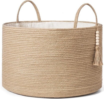 Mkono Extra Large Laundry Basket Woven Storage Baskets for Blankets Toys Clothes Organizer, Decorative Clothes Hamper 21.7" x 13.8"
