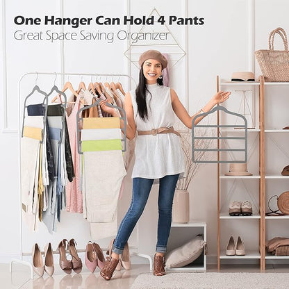 Velvet Pants Clothes Hanger Space Saving Non Slip Pants Shorts Hanger, Myfolrena Jeans Slack Trousers Hangers Multiple Velvet Hanger Closet Storage and Organization for Jeans,Scarf,Tie(Grey, 5)