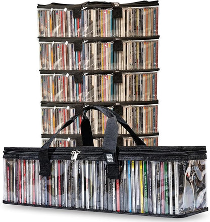 Made Easy Kit CLEAR VIEW Media Storage Bag for CDs, & Video Game Cases- Protect your Collection & Preserve the Quality of your Cases - Stackable, Space-Saving, Fits 50 (Black CD, 6-Pack)