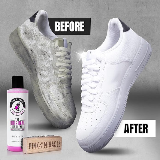 Pink Miracle Shoe Cleaner Kit with Bottle and Brush For Fabric Cleaner For Leather, Whites, Suede and Nubuck Sneakers