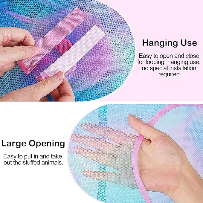 Basumee Stuffed Animals Net or Hammock 2 Pcs Stuffed Animals Storage Toy Net Hammock for Plushies Storage Organizer Mesh Kids Girls Room Decor, Blue Teal, 4 Tiers