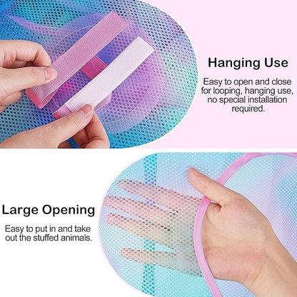 Basumee Stuffed Animals Net or Hammock 2 Pcs Stuffed Animals Storage Toy Net Hammock for Plushies Storage Organizer Mesh Kids Girls Room Decor, Blue Teal, 4 Tiers