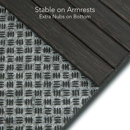 DETOR Couch Arm Tray with Retro Cork Pad, Black-Stained Bamboo Finish, Enhanced Non-Slip Bottom, Sturdy Bamboo Slats, Fits Armrests 4.6" and Wider
