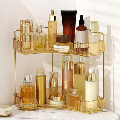 Weidace Corner Bathroom Counter Organizer Bathroom Countertop Shelf Makeup Organizer for Vanity Perfume Tray for Corner Storage (2 Tiers, Gold)