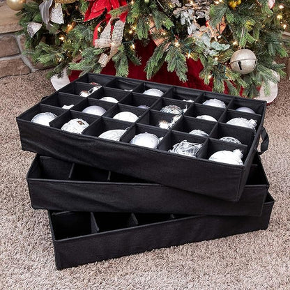 TreeKeeper (Green Christmas Ornament Storage Box with Dividers) - Deluxe Ornament Keeper - Holds 72 Ornaments up to 4 Inches in Diameter | 3 Removable Trays with Separators | Acid-Free Fabric Lining