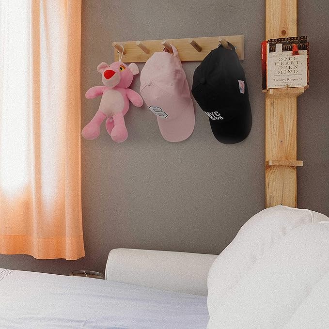 WEBI Coat Rack Wall Mounted,16" Hole to Hole,Coat Hanger Wall Mount with 5 Hooks for Hanging Coats,Hook Rack Peg Rail for Hats,Jacket,Clothes,Towels,Natural