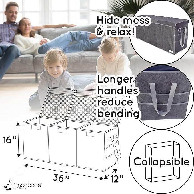 Extra Large Toy Box - Big Toy Box - Sturdy Extra Large Toy Storage Organizer with Pockets - Extra Large Toy Chest 36 x 16 x 12 in - Black