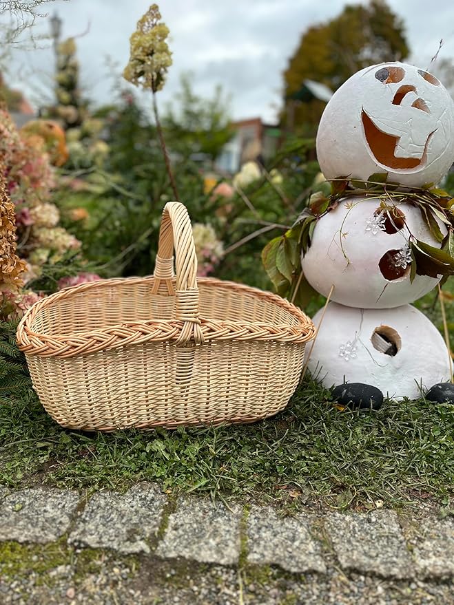 Handwoven Willow Basket with Braided Handle – Rustic Wicker Storage Basket - 11.81W x 17.32L x 10.24H (#2)