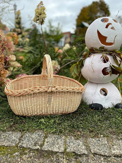 Handwoven Willow Basket with Braided Handle – Rustic Wicker Storage Basket - 11.81W x 17.32L x 10.24H (#2)