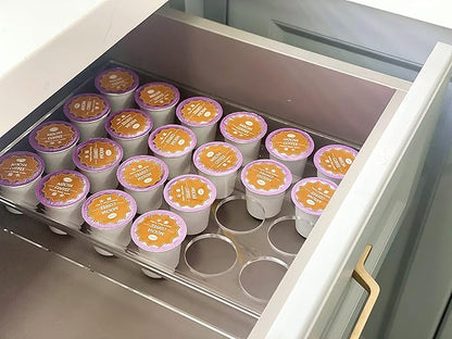 IEEK 2 Pack of 24 Slots Flat Countertop Coffee Pod Holder,K Cup Drawer Holder Organizer for Office and Kitchen,Clear Acrylic K-Cup Organizer Tray,Compatible With KCup Pods