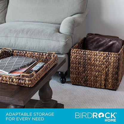 BIRDROCK HOME Woven Storage Cube - Abaca Seagrass Decorative Ottoman - Living Room Side Table - Store Blankets Pillows Magazines Books Remotes