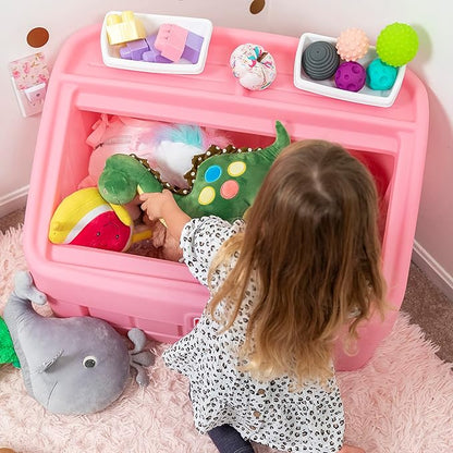 Step2 2-in-1 Toy Box & Art Lid, Kids Toy Storage Bin & Organizer, Easel & Chest in One, Made of Durable Plastic, For Toddlers 2+ Years Old, Pink