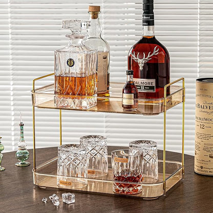 Coffee Bar Accessories, Station Organizers,Large Capacity Storage with Drain Board,Whisky Tray,Mug Tea Cup Holder Coffee Bar Organizer,Amber Gold