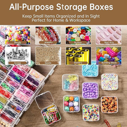 Bead Organizer Box, 120 Pack Small Clear Storage Boxes with Labels, Large Travel Craft Case with Handle, Mini Plastic Containers for Jewelry Making Diamonds DIY Pony Bracelet Screws Seeds Small Parts
