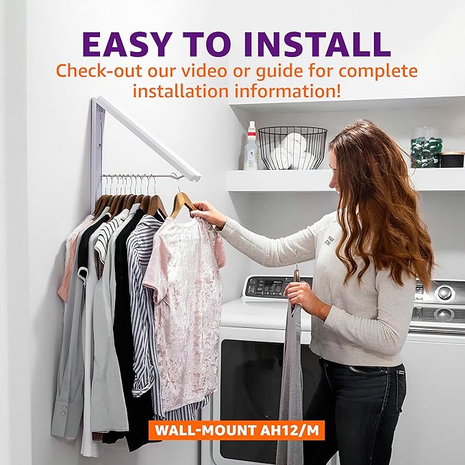 InstaHanger Clothes Drying Rack - Wall Mounted Laundry Drying Rack for Small Spaces - Wall-Mounted Clothes Racks Holds Up to 60 lbs - Space Saving Collapsible Laundry Hanger for Storage - Pack of 2