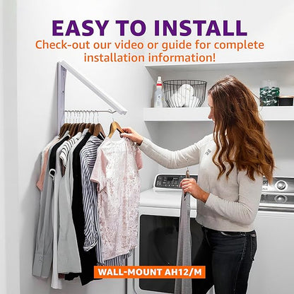 InstaHanger Clothes Drying Rack - Wall Mounted Laundry Drying Rack for Small Spaces - Wall-Mounted Clothes Racks Holds Up to 60 lbs - Space Saving Collapsible Laundry Hanger for Storage - Pack of 2