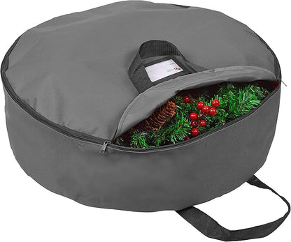 Primode Heavy Duty Christmas Wreath Storage Bag 24"- Garland Wreaths Container with Handles - Durable 600D Oxford Polyester Material Holiday Wreaths Storage Holder (24", Gray)