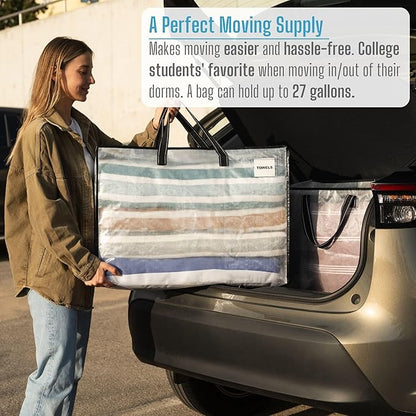 VENO 4 Pack Moving Bags, Christmas Storage Containers, Storage Totes, Zipper On Top, Sturdy, Storage Bags for Camping, Clothes, Bedding, Comforters, Pillows (27 Gallon Clear, 4 Pack)