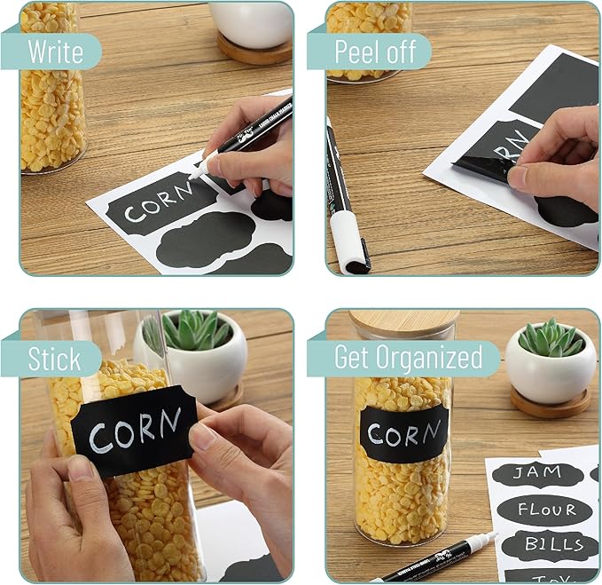 Mr. Pen- Chalkboard Labels, 200pc, Assorted Shapes, 1 White Chalk Marker and Small Towel