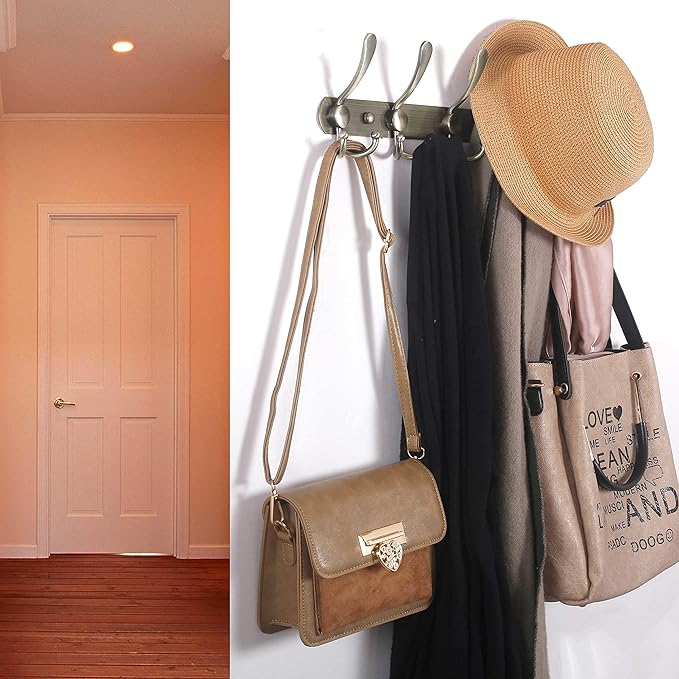 WEBI Coat Rack Wall Mount,Coat Hanger Wall,Coat Hooks Wall Mounted,5 Triple Hooks for Hanging Coats,Hats,Jacket,Clothes,Bronze