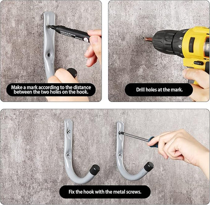 HOME MASTER HARDWARE 12 Pack 4-Inch Heavy Duty Garage Storage Wall Hooks, Steel J Utility Hooks for Hanging Ladders, Tools, Bikes, Grey