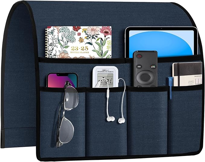 Joywell Remote Holder for Recliner Armchair Caddy Couch Armrest Non Slip Sofa Arm Chair Caddie with 6 Pocket for Magazine, Tablet, Phone, iPad, Think Linen, Vintage Blue