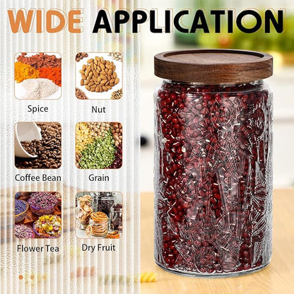 Domensi 6 Pcs Vintage Glass Jars 34 oz Glass Storage Jars with Lids Sunflower Pattern Airtight Storage Containers for Kitchen Counter, Pantry, Coffee Bean, Grains, Tea, Sugar, Flour, Candy, Oats