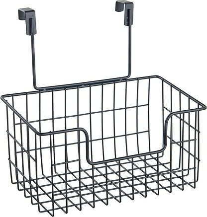 Wire Hanging Storage Basket 2 Packs, Wall Mounted Kitchen Bathroom Storage Basket, Home Multi-Functional, no Punching, Bearing Strong, Suitable for Home, Office,Black