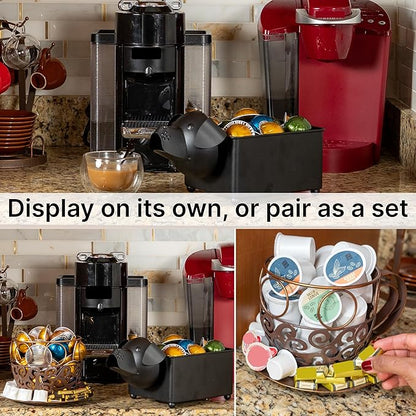 Made Easy Kit Coffee Pod Organizer Compatible with Nespresso Vertuo and Original - Countertop Sculpture Holder Basket Style for Café Bar, Corner Station Office Break Area (Rooster Square)