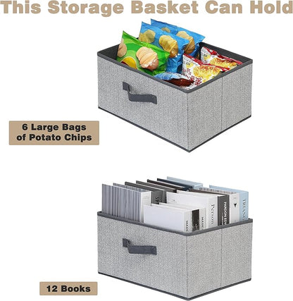 Storage Baskets, 15.7 Inch Woven Fabric Bins, Storage Cubes with Reinforced Handles, Organizer Bins for Closet Shelves, Foldable, for Toys, Clothes, Natural Beige (2PCS/Grey-15.7*11*7.8inch)