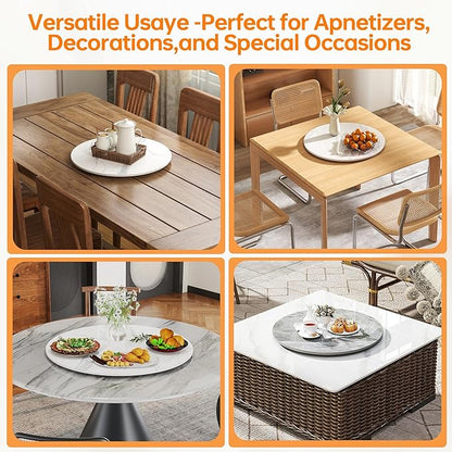 Lazy Susan Turntable 19.6 Inch - 360° Silent Rotating Anti-Slip Serving Tray, Heavy Duty Centerpiece for Kitchen, Dining & Coffee Table - White Modern Design with Non-Slip Base