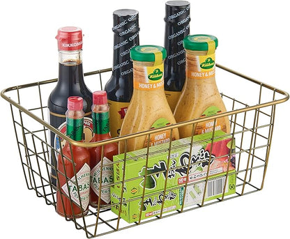 Wire Kitchen Storage Basket 5 Packs,Perfect Pantry Organization Accessories Baskets,Laundry Basket,Countertop Organization,Suitable for Kitchen,bathroom,bedroom,Tabletop,Stackable,Bronze