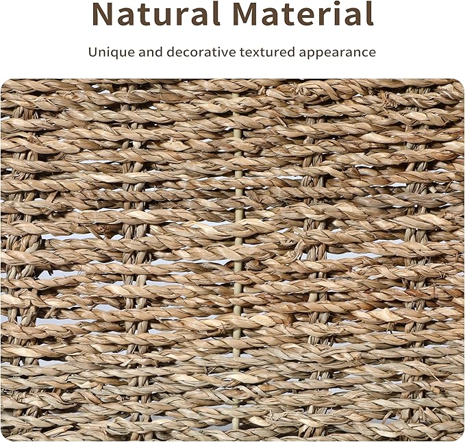 4 Small 3.6 QT Seagrass Wicker Baskets for Shelves, 10" Long Woven Pantry Organizers and Storage Basket, Decorative Ratten Shallow Rectangle Baskets for Organizing Countertop Kitchen