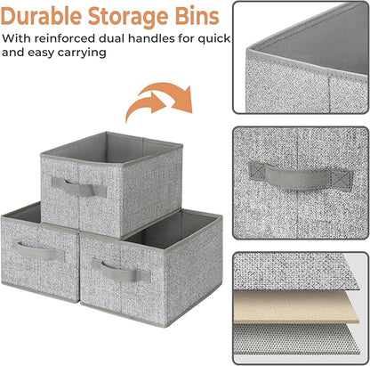 GRANNY SAYS Fabric Storage Bins, Closet Storage Bins for Shelves, Storage Basket with Handles, Collapsible Storage Boxes, Decorative Containers for Living Room Bookshelf, Gray, Medium, 3-Pack