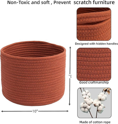 Woven Cotton Storage Baskets - 3-Pack Round Bins (10x10x7'') for Shelves, Closets & Bookcases | Durable Rope Organizers for Nursery, Baby, Toys, Easter & More (rustic)