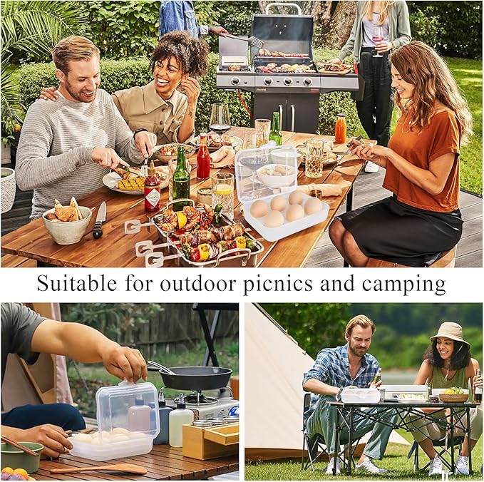 2 Pack Egg Container, Shockproof Camping Egg Holder, Clear Egg Container For Refrigerator, Leakproof Egg Holder for Camping Picnic Travel Outdoor, Portable Egg Carriage for Tray(6 Gird)
