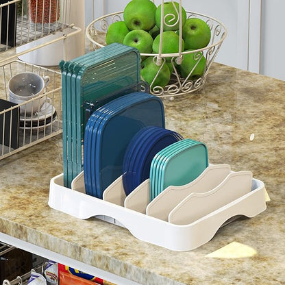 Simple Houseware Food Container Lids Storage Organizer with Adjustable Dividers, 13''x10'', White