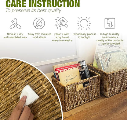 Wicker Basket Set – Stackable Storage Bins for Organizing Pantry & Kitchen – 1 Large Basket + 2 Small Baskets with Handle – Wicker Storage Baskets for Shelves & More