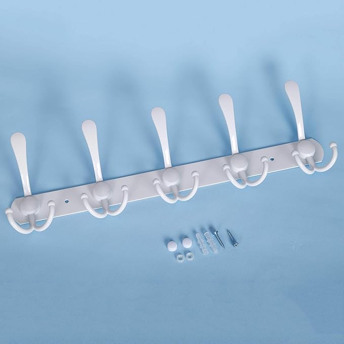 WEBI Coat Rack Wall Mount,Coat Hooks Wall Mounted,Coat Hanger Wall,Hook Rack Rail,Wall Coat Rack with Hooks for Hanging Jacket,Clothes,White