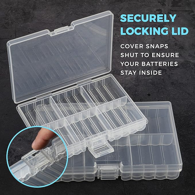GlossyEnd Set of 4 - Two AA and Two AAA Battery Storage Box, Battery Storage Case Holder with Tester, Clear. Each Case Stores 48 Batteries