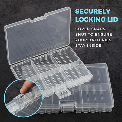 GlossyEnd Set of 4 - Two AA and Two AAA Battery Storage Box, Battery Storage Case Holder with Tester, Clear. Each Case Stores 48 Batteries