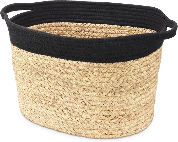 Whitmor Medium Braided Tote, Black & Tan