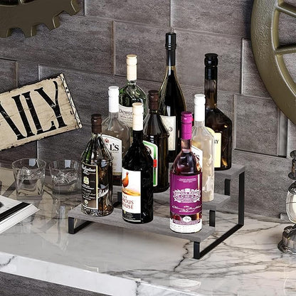 YINMIT Wooden Display Riser Stand, Tiered Perfume and Cologne Organizer Stand, 3 Tier Spice Rack Organizer, Rustic Display Shelf for Candles (3 Tier,Grey)