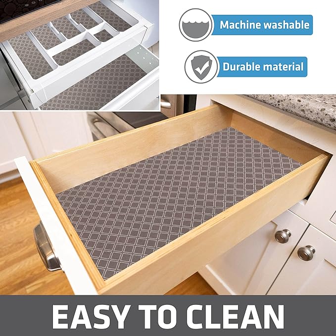 Drymate Premium Luxury Shelf & Drawer Liner, Thick Cushioned Fabric, Non-Adhesive, Absorbent, Waterproof, Slip-Resistant, Liners for Kitchen Cabinets, Cupboards (USA Made)(12”x59”)(24-Pack)(Taupe)