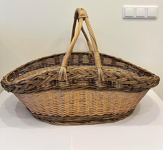 Handcrafted Extra-Large Wicker Basket with Two-Tone Weave – Rustic Handmade Storage Basket from Lithuania