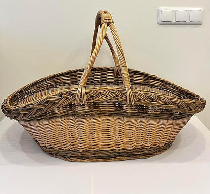 Handcrafted Extra-Large Wicker Basket with Two-Tone Weave – Rustic Handmade Storage Basket from Lithuania